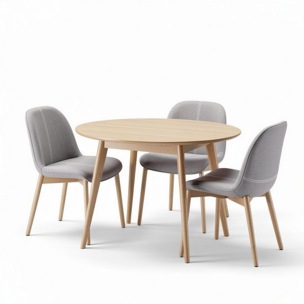 Esstischset aus Holz mit vier gepolsterten Stühlen in grau 80 x 80 x 75cm