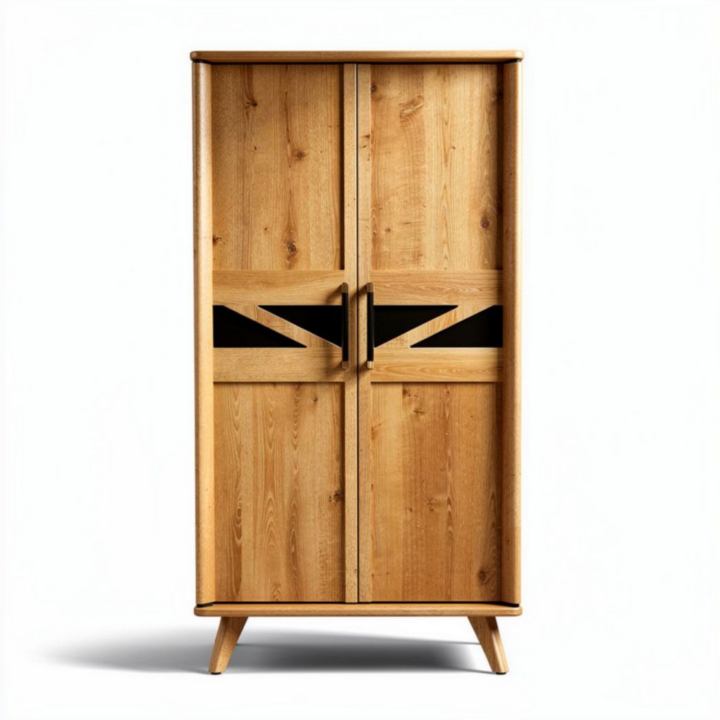 Holzschrank mit zwei Türen in natural finish und schwarzen Akzenten 150 x 80 x 40cm