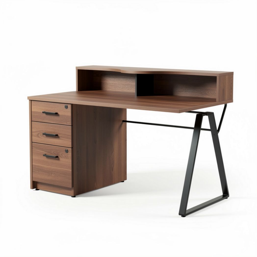 Schreibtisch aus holz mit metalgestell und ablagefläche 150 x 60 x 75cm