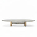 Kaffeetisch oval aus marmor in grau und metallgestell 180 x 90 x 30cm