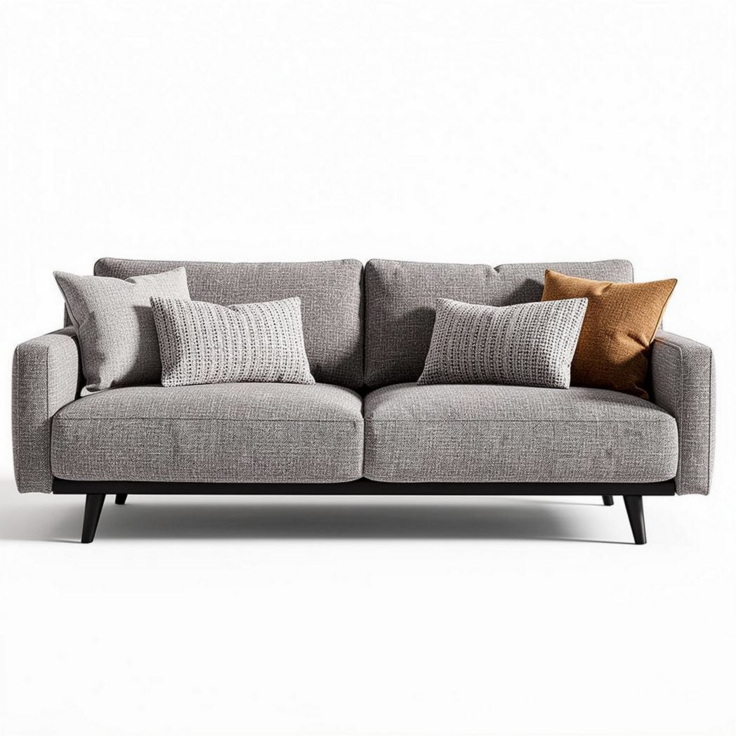 Wohnzimmersofa aus grauem Stoff mit schwarzen Metallbeinen 200 x 90 x 85cm