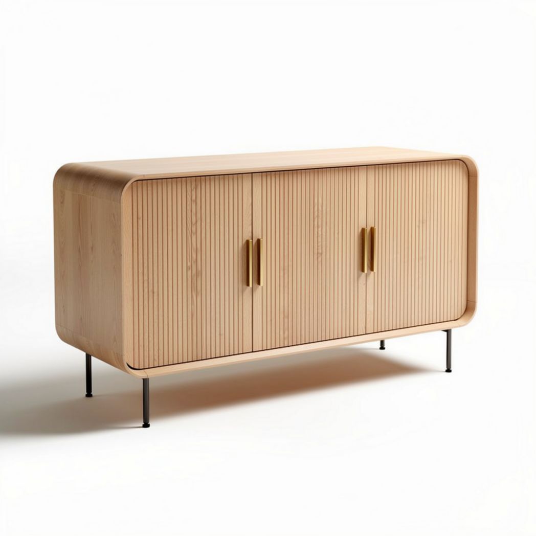 Sideboard aus bambus mit drei türen und metallfüßen 120 x 45 x 75cm